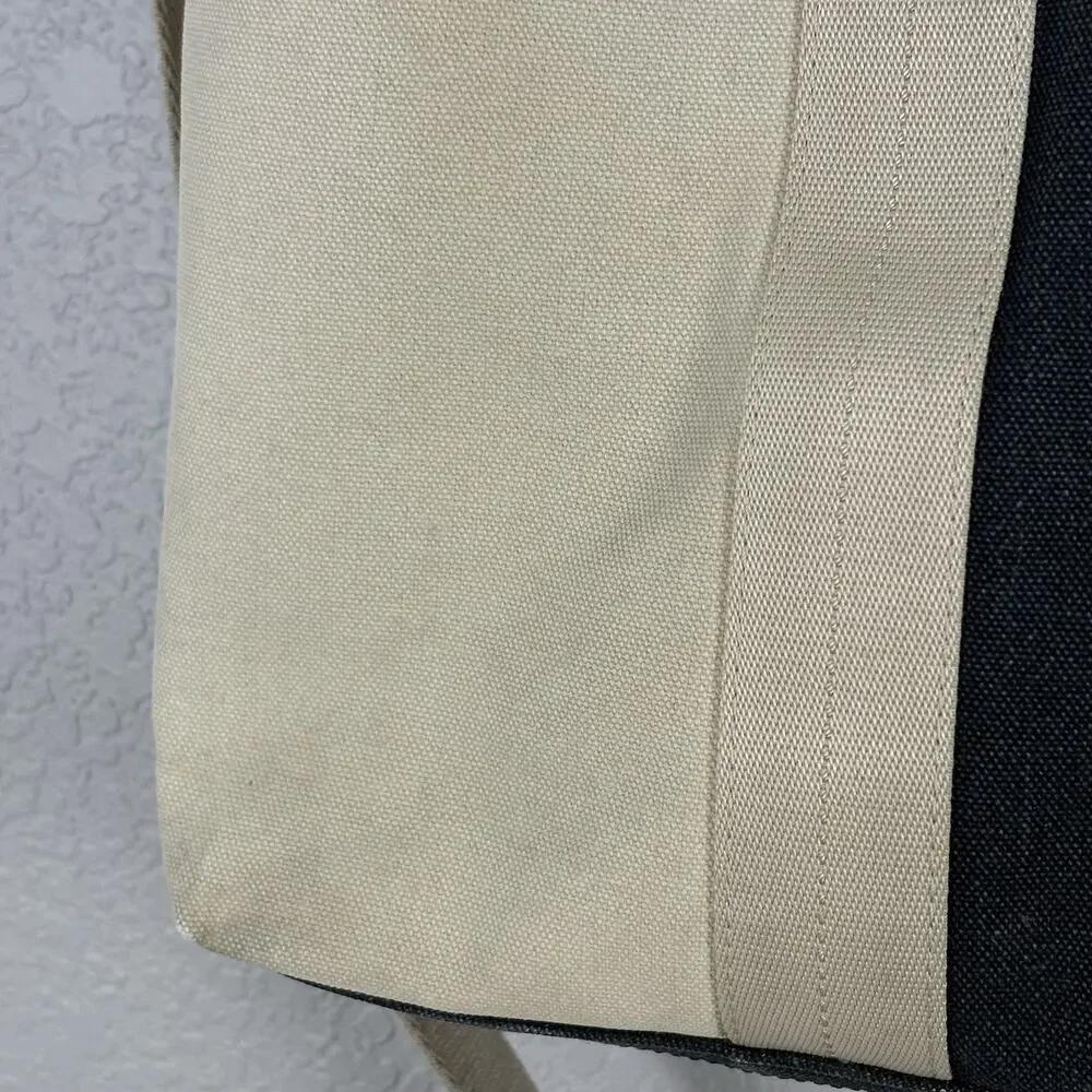 Coach Heritage Web Tote Bag Canvas Leather 16 x 16 Navy Blue Beige